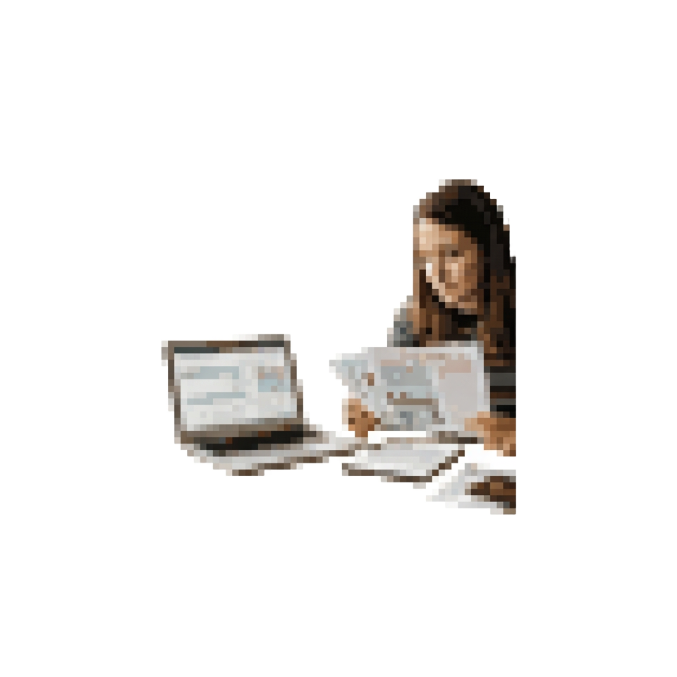 Travel advisor reviewing a printed trip itinerary at a desk with a laptop showing a draft plan
